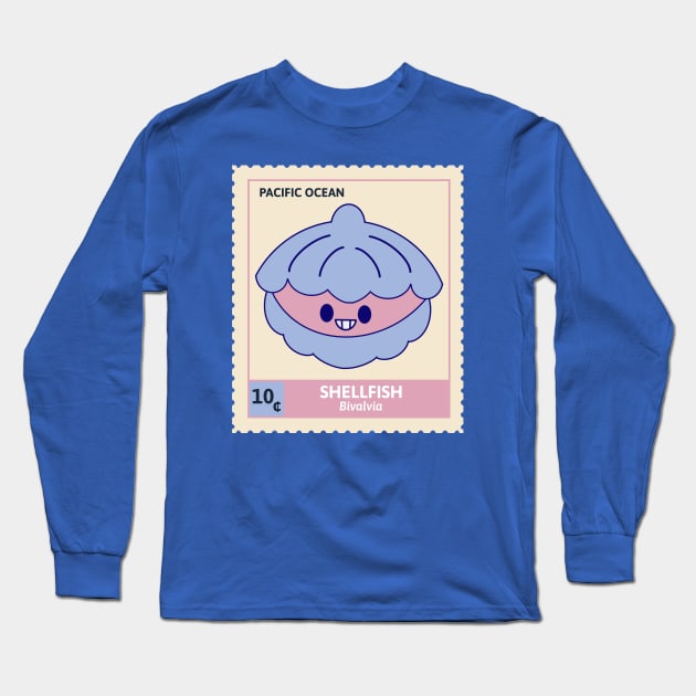 Kawaii Cute Smiley Shell, Ocean Stamp Collection, Shellfish Long Sleeve T-Shirt by vystudio